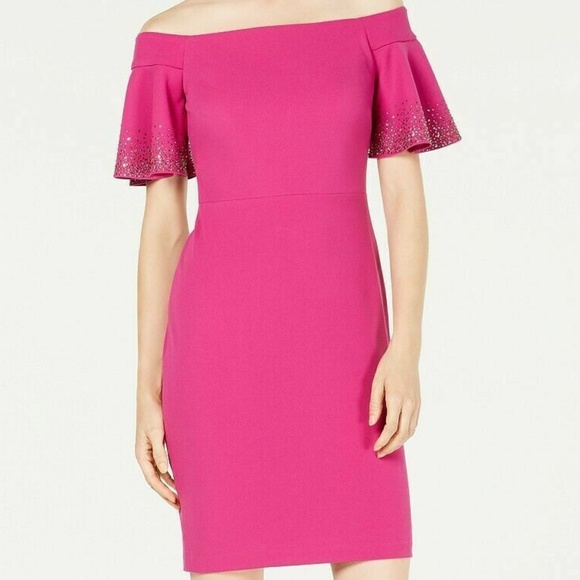 Calvin Klein Women's Cold Shoulder Flutter Sleeve Sheath Dress (Jazzberry, 14) - Picture 4 of 8